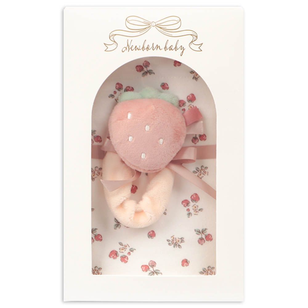 禮盒 包巾&手搖鈴-草莓-粉紅色 (80×80cm)