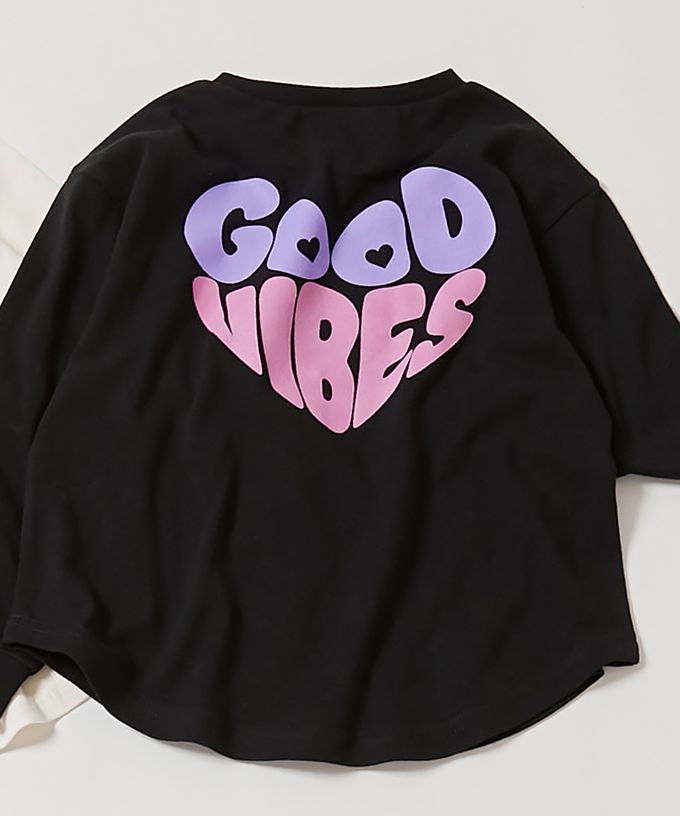 日本 devirock - 100%棉 女孩印花圓弧長袖上衣-英文logo-薄荷綠