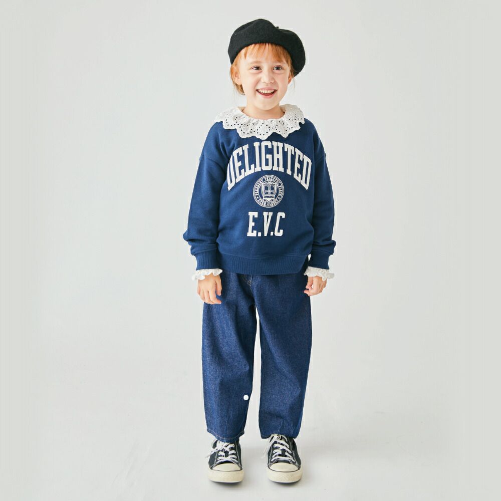 日本 evercloset - 純棉裏毛英文字大學T-水藍