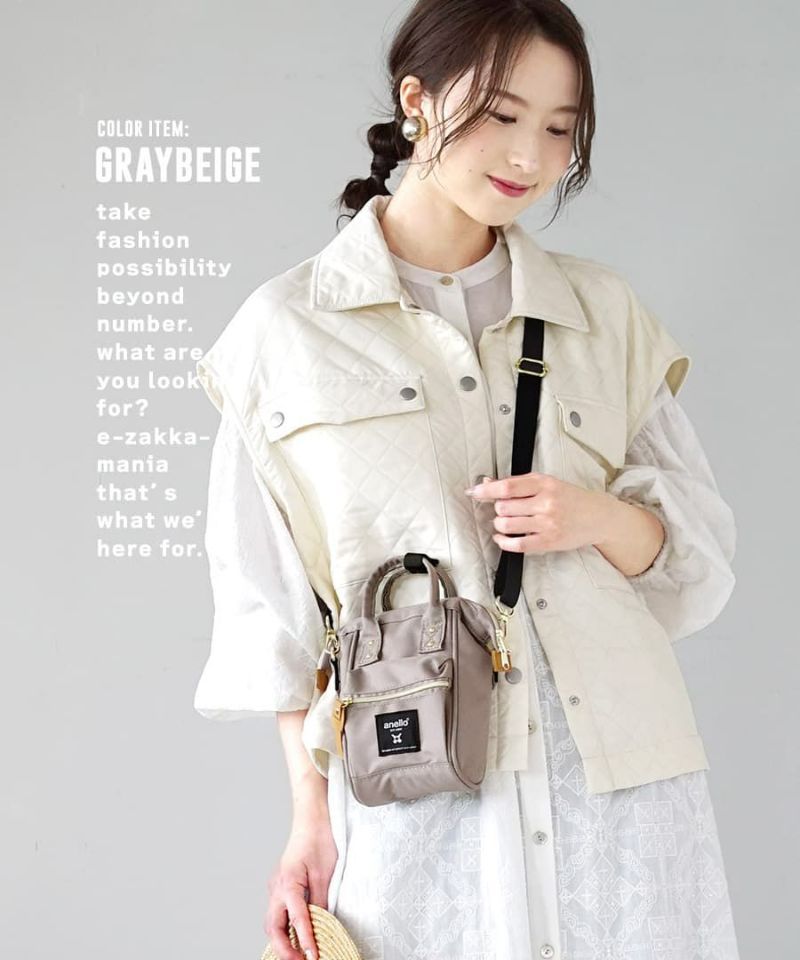 日本 zootie - [撥水加工] anello  2WAY多夾層迷你肩背小包-淺灰杏