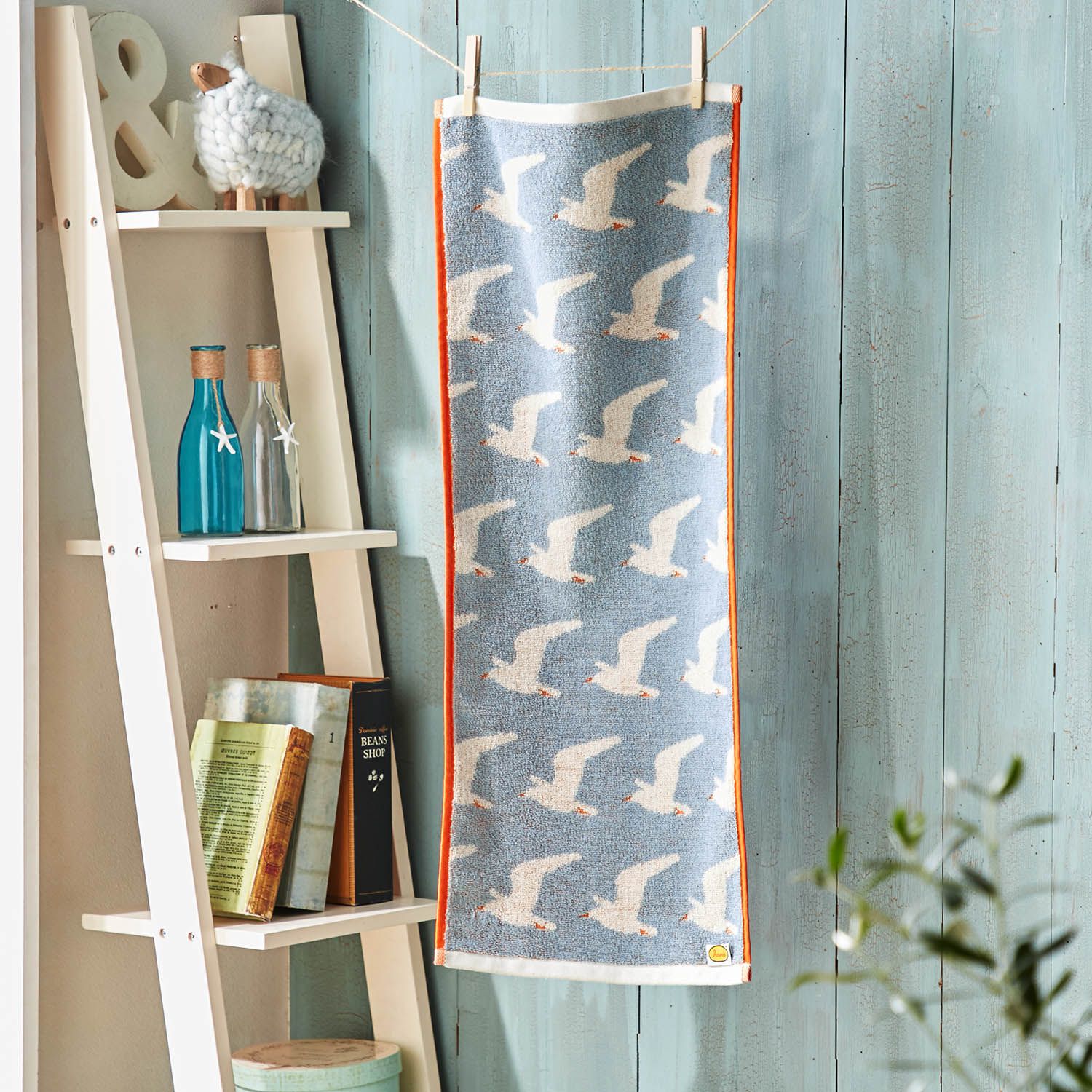 日本千趣會 - 葡萄牙製 純棉質感長毛巾-海鷗-灰藍 (33x80cm)