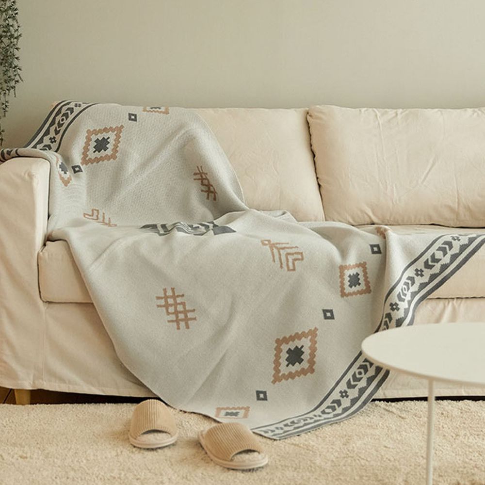 韓國 Bebe deco - 波希米亞風針織保暖毯-灰 (100X150cm)