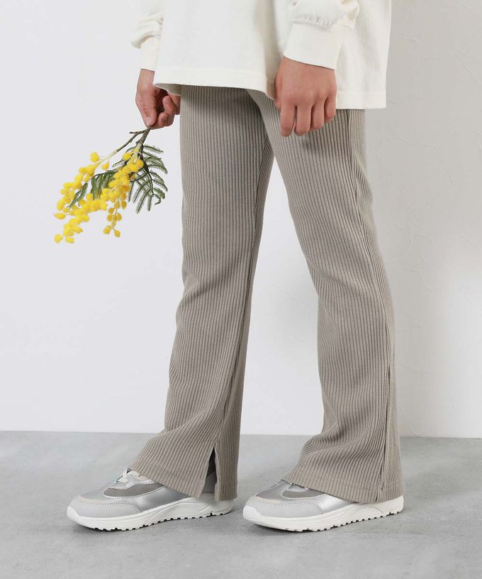 日本 devirock - 俐落羅紋開衩喇叭寬褲-駝灰粉