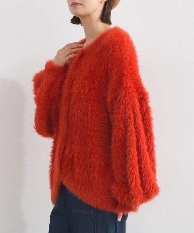 日本 Lupilien - 柔和蓬鬆毛海繭型針織開襟衫/外套-米白