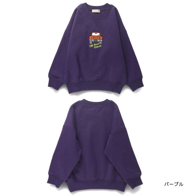 日本 BRANSHES - 吉普車刺繡裏毛長袖上衣-藍