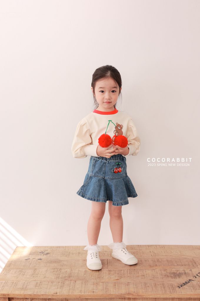 韓國 Coco rabbit - 立體櫻桃小熊圓領澎袖上衣-奶油