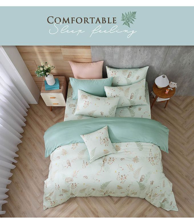 鴻宇 HongYew - 雙人加大床包枕套組 美國棉授權品牌 300織-狐狸艾莉森 綠