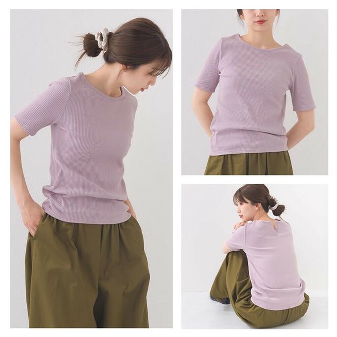 日本 OMNES - 接觸冷感 後頸V羅紋合身短袖上衣-白