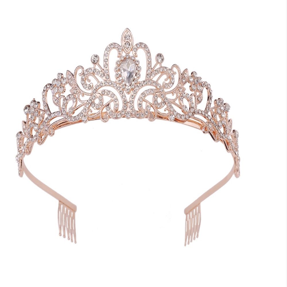 love, charlotte - 水鑽精緻公主皇冠髮箍-玫瑰金色+白水鑽