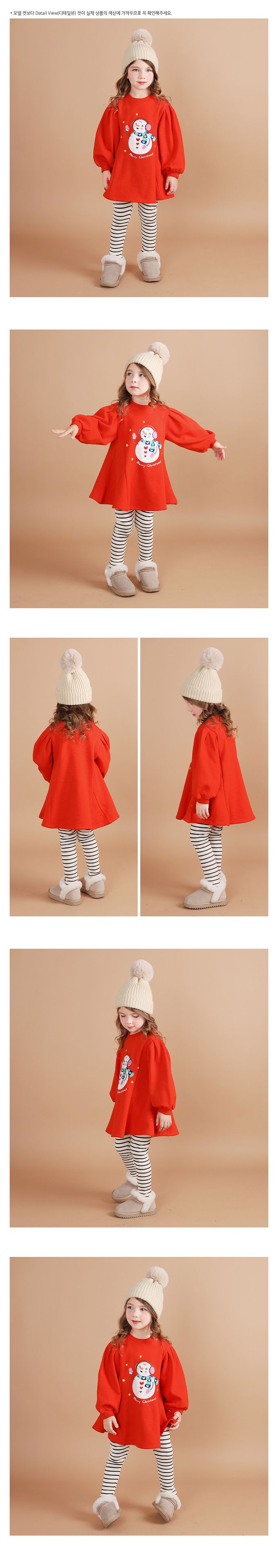 韓國 WALTON kids - (內刷毛)聖誕節雪人圖印套裝洋裝-紅
