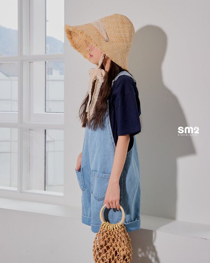 韓國 sm2 - 反折褲管丹寧吊帶連身褲-淺藍