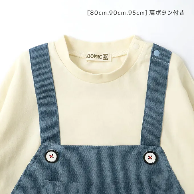 日本 ZOOLAND - 熊熊救援隊 燈芯絨吊帶拼接長袖上衣-警車-白X藍