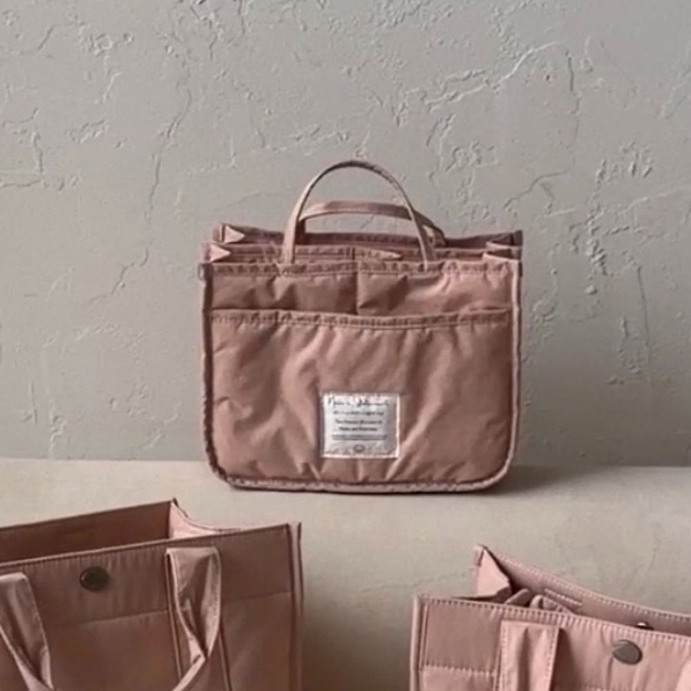 多功能 尼龍內分隔夾層手提包-粉