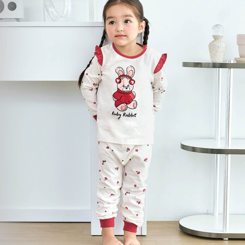 細緻柔棉薄長袖家居服-耳機玩偶兔