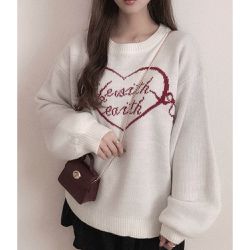 日本 GRL - 愛心英文印花寬鬆感針織上衣-象牙白 (F)