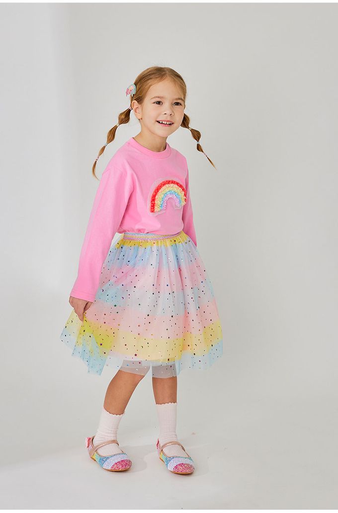 韓國 OZKIZ - 鬆緊腰滿星亮片多彩網紗裙