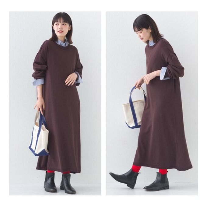 日本 OMNES - 落肩優雅柔滑嫘縈素色長袖洋裝-紅