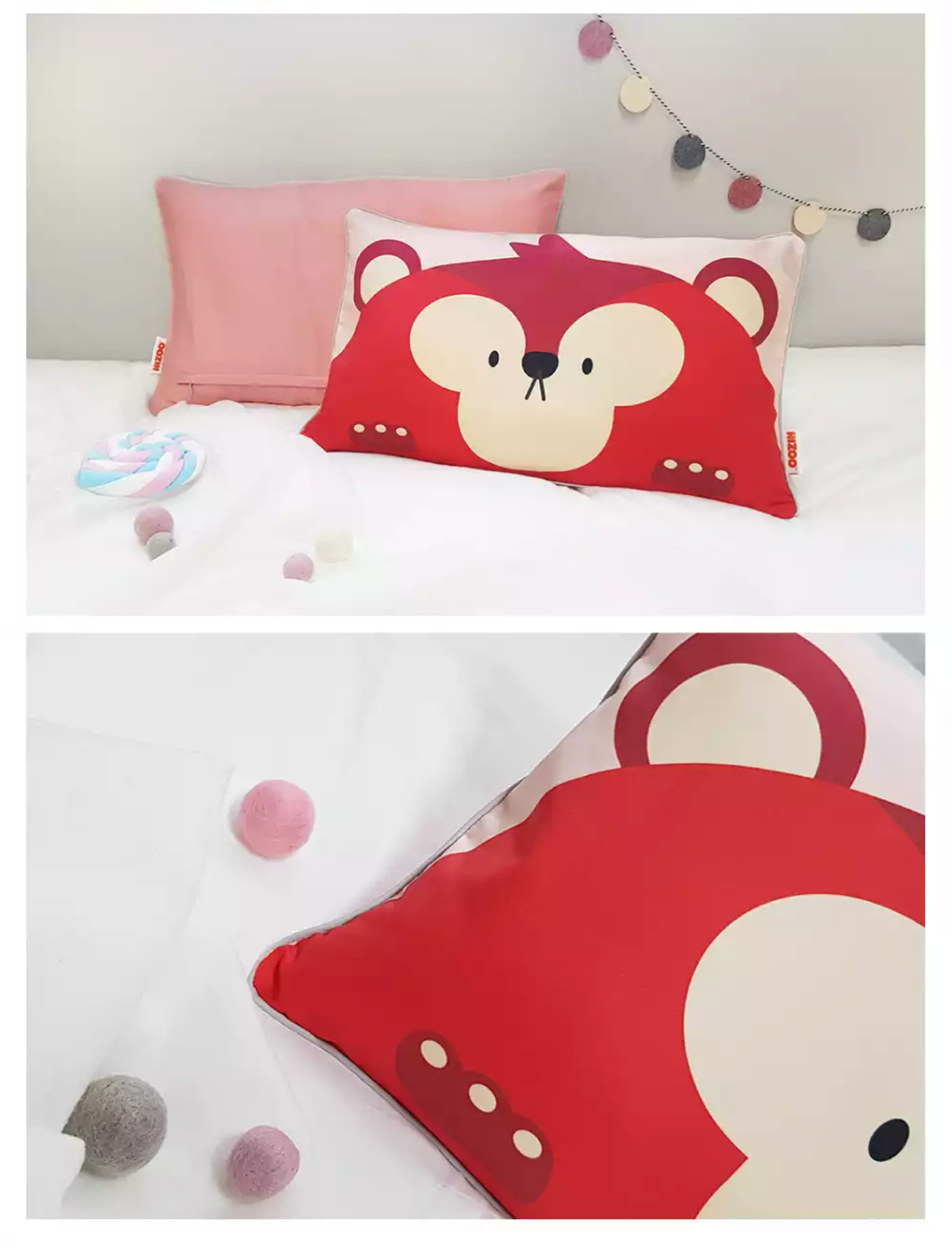 韓國 Hello HiZoo - 手工製可愛動物防蟎抗菌兒童枕套-粉紅兔 (30x50cm)