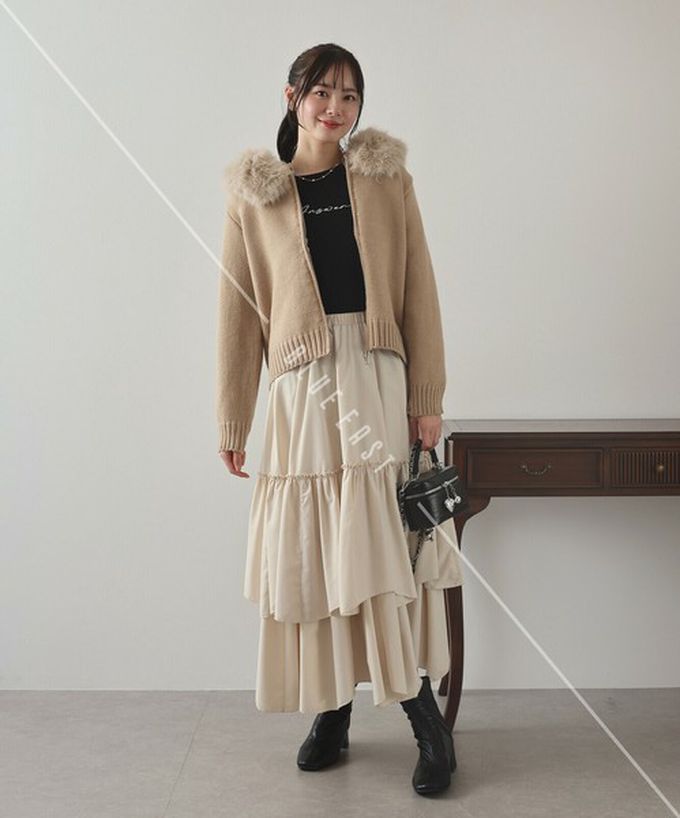 日本 BLUE EAST - 澎澎可愛毛絨帽雙拉鍊針織外套-黑