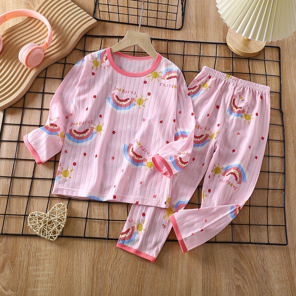 純棉網眼透氣長袖家居服套裝-工程車-白色