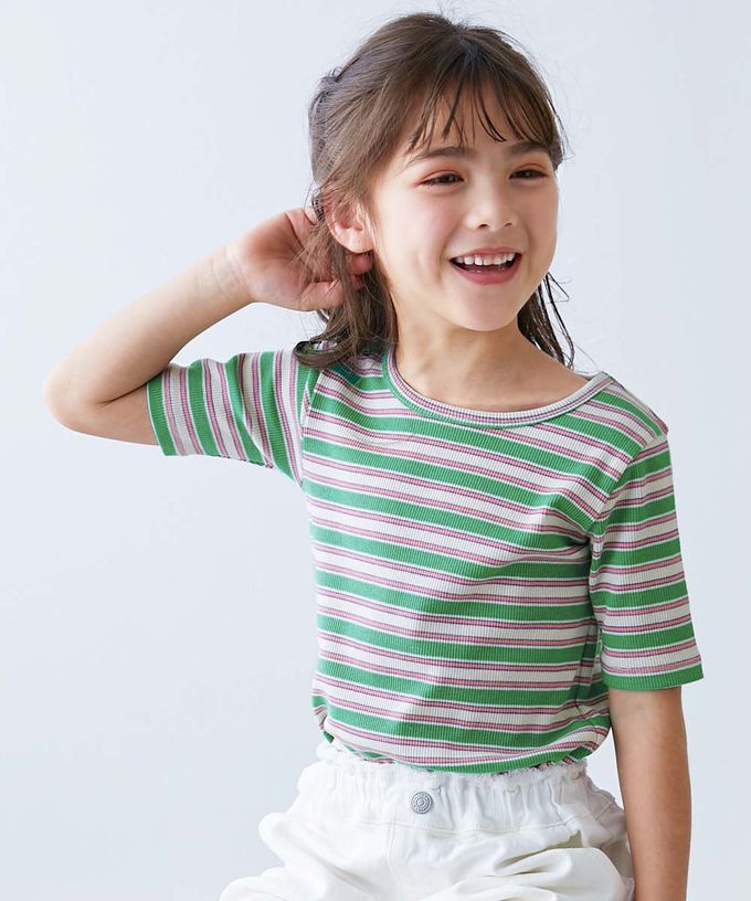 日本 devirock - 清爽夏日線條配色短袖上衣-藍白