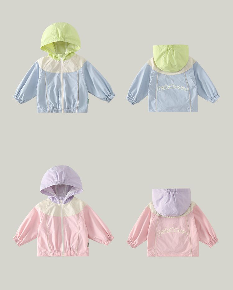 拼色連帽防風外套-粉+紫+白