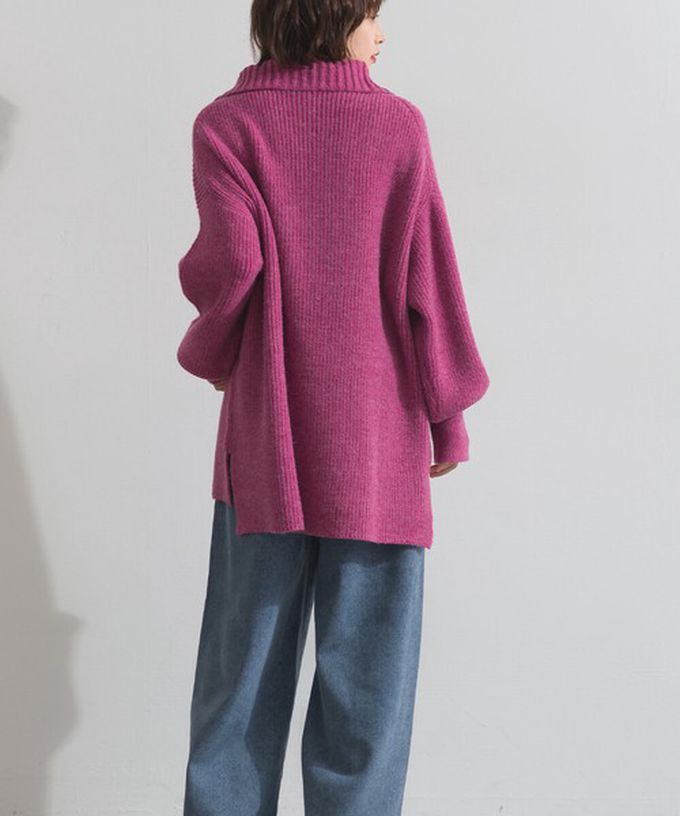 日本 ELENCARE DUE - 優雅線條感半拉鍊長版針織高領上衣-炭灰