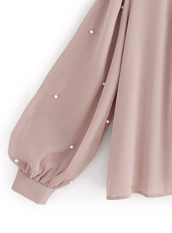 日本 GRL - 浪漫珍珠點綴長袖上衣-黑 (F)