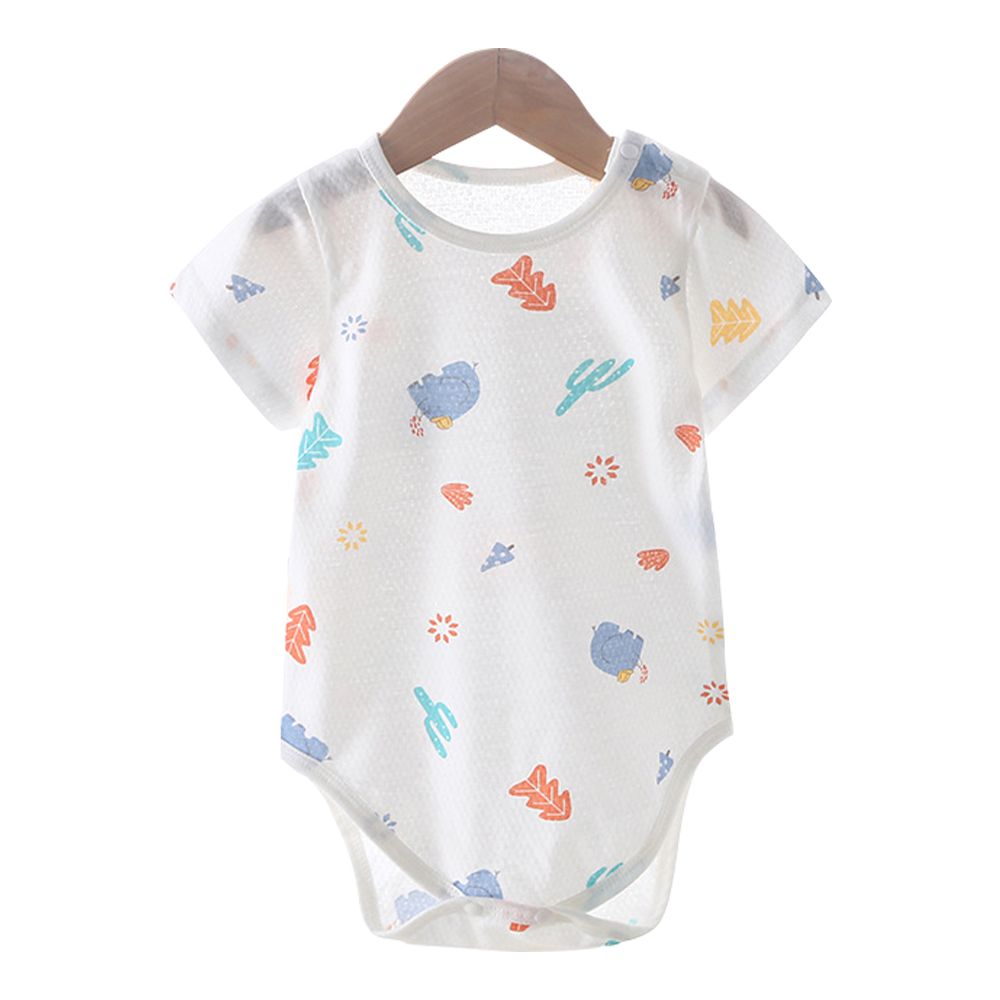 2件入-短袖包屁衣 透氣排汗 純棉連身衣-噴水象+隨機1件