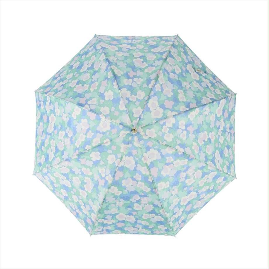 日本 nifty colors - 抗UV輕量 晴雨兩用J型手把直傘-春日綻放-藍綠 (直徑90cm/244g)