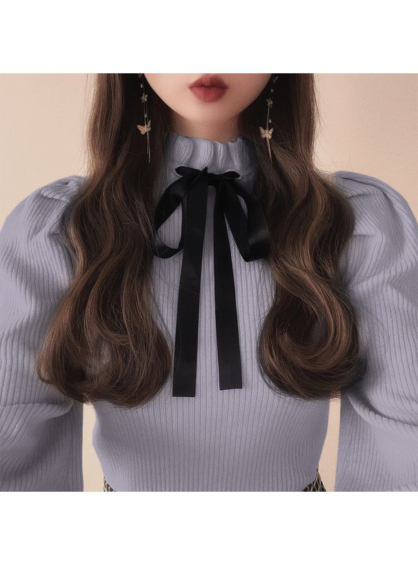 日本 GRL - 甜美扭結木耳領薄針織上衣-淺粉