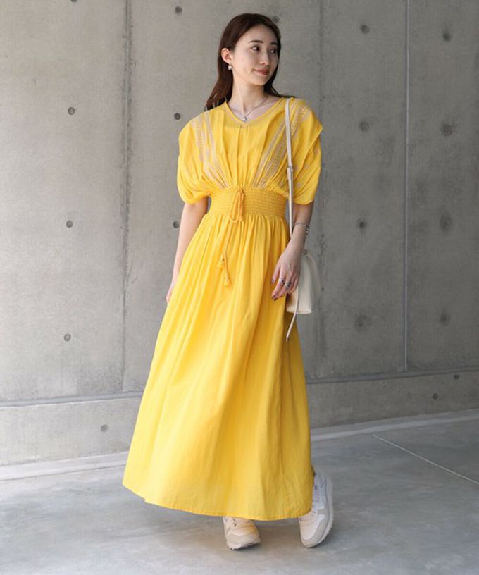 日本 Bab - 100%印度棉 素雅刺繡收腰短袖洋裝-淺紫