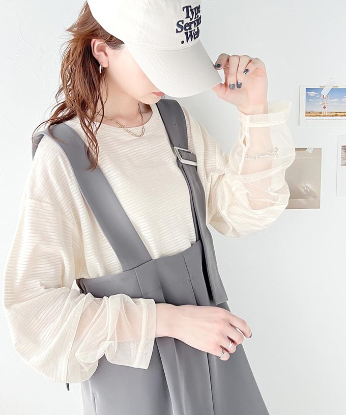 日本 Classical Elf - 寬鬆感薄紗拼接長袖上衣-指孔設計-炭灰