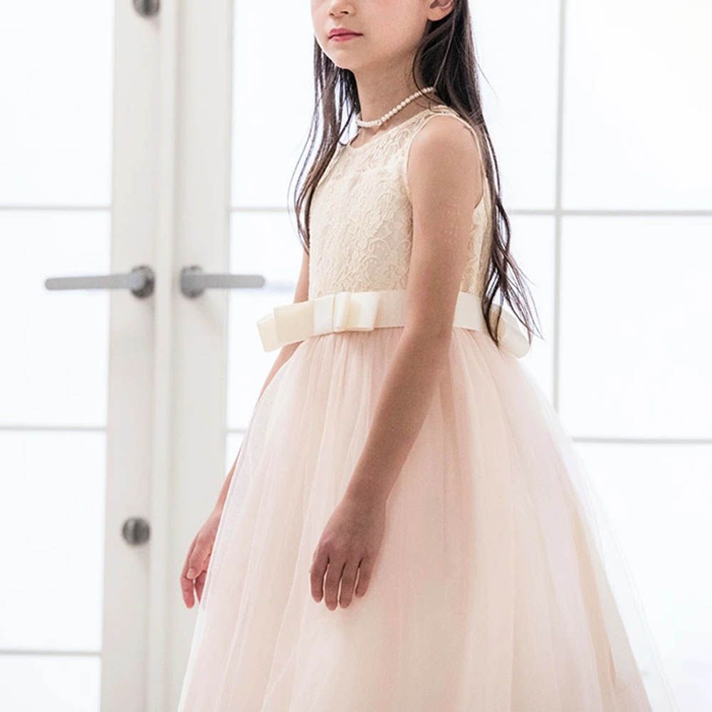 浪漫蕾絲薄紗長洋裝/小禮服-奶油米