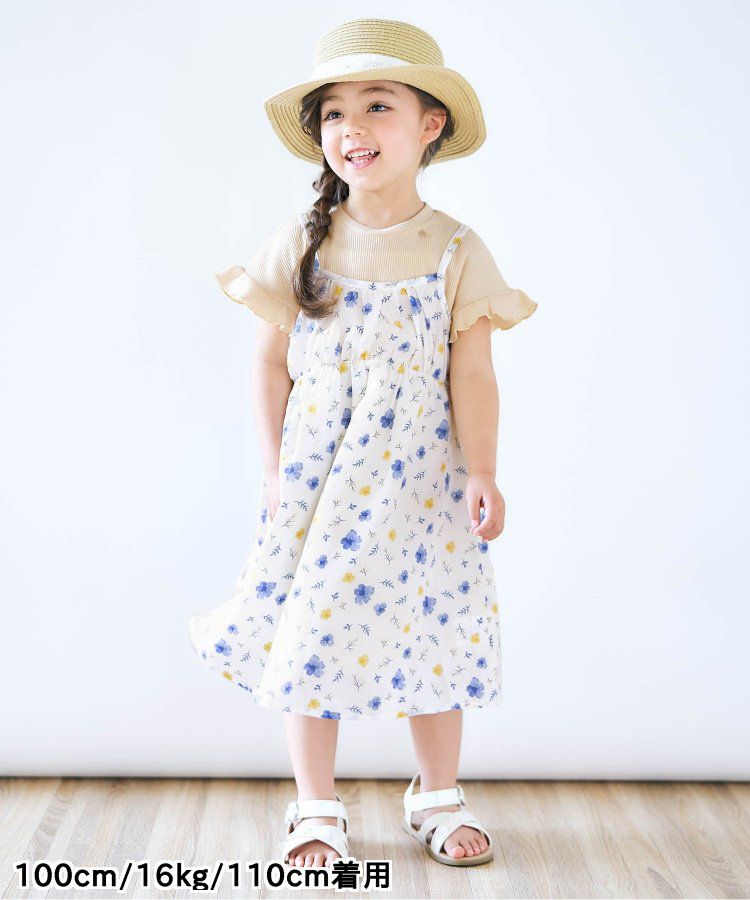 日本 apres les cours - 成熟又可愛的假二件綁帶洋裝-米黃-藍小花