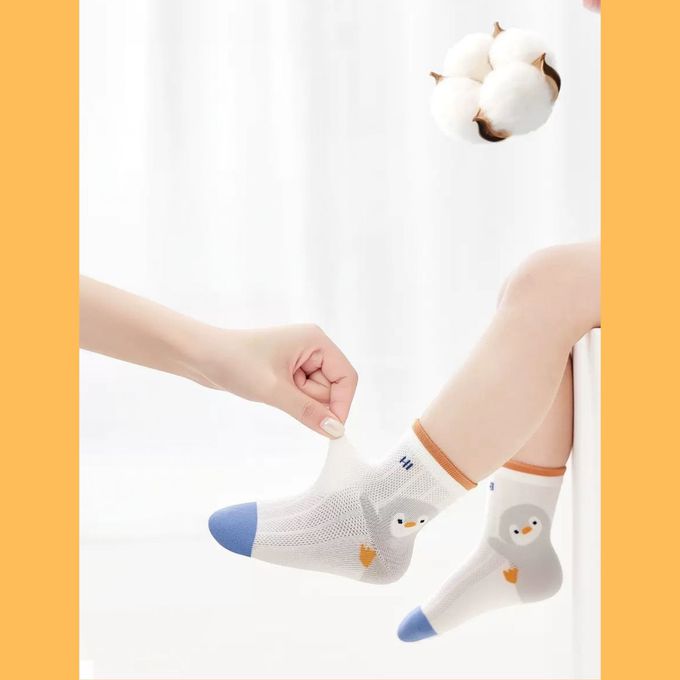 love, charlotte - Hi 可愛企鵝網眼短筒棉襪 - 透氣襪 短襪 童襪