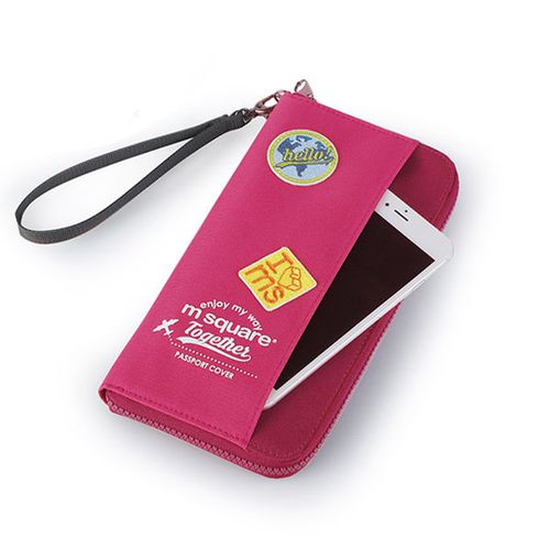 M Square - 長版手挽護照夾紀念版-桃紅色-23*12cm