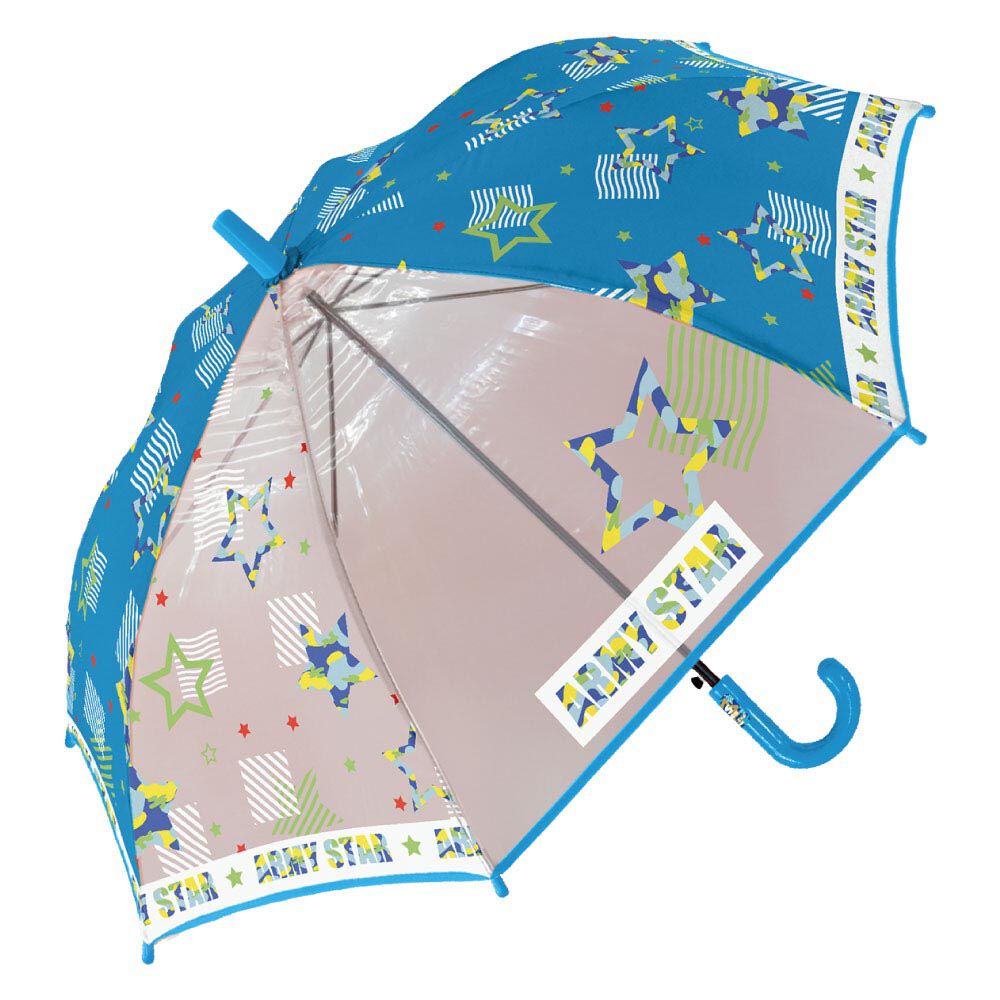日本中谷 - 透明窗設計兒童雨傘/直傘-迷彩星星-水藍 (50cm(身高115-125cm))