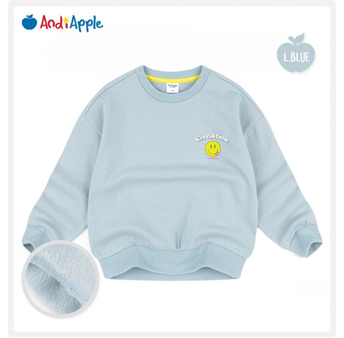 韓國 AndiApple - 好吃麥片印內刷毛大學T-淺藍