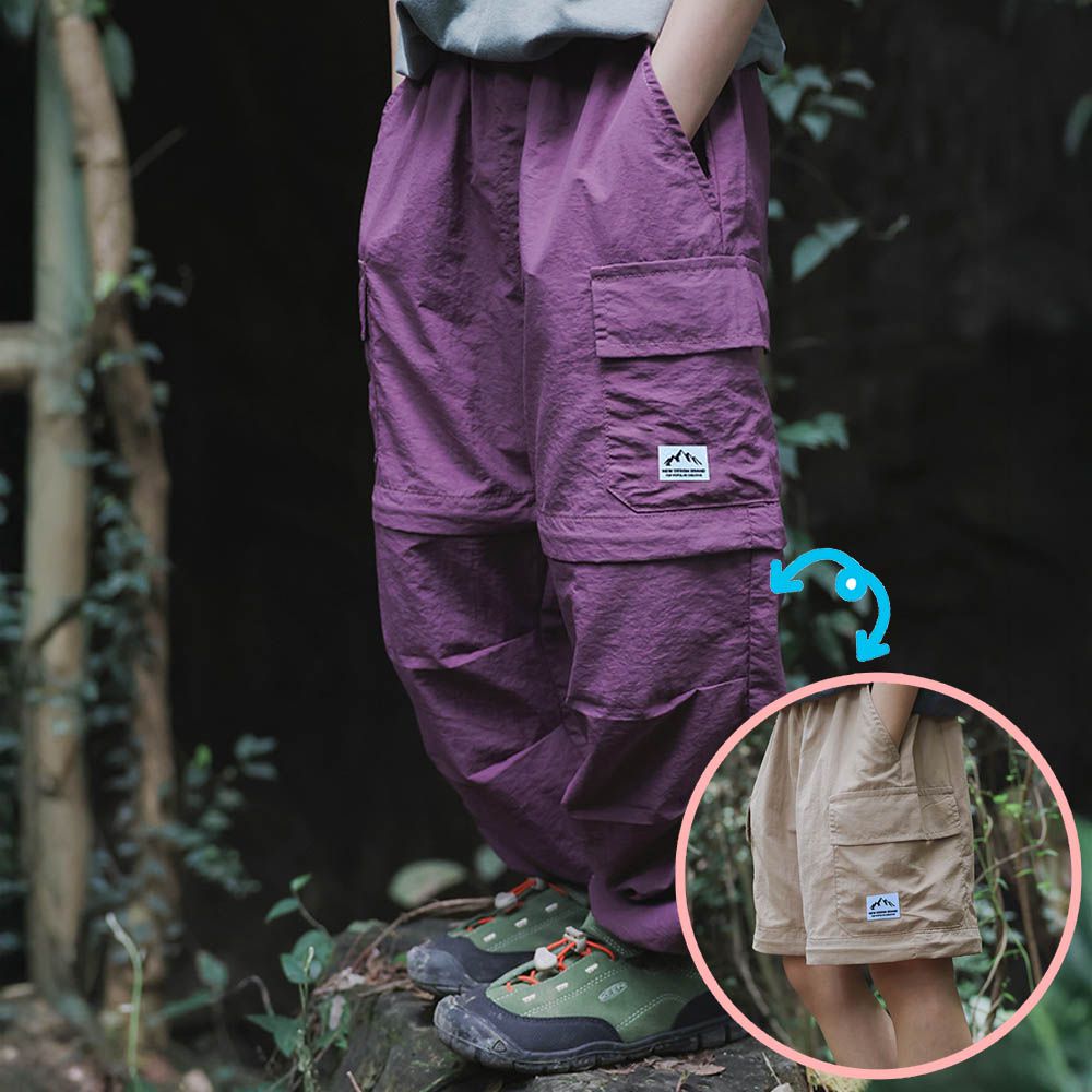 2WAY可拆式防潑水長褲-布標-紫色