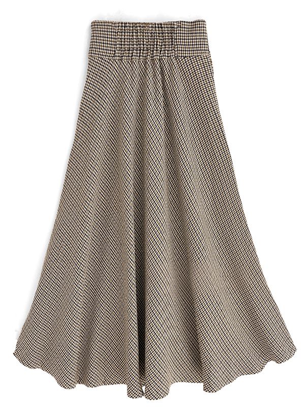 日本 GRL - 千鳥格紋修身長裙-卡其