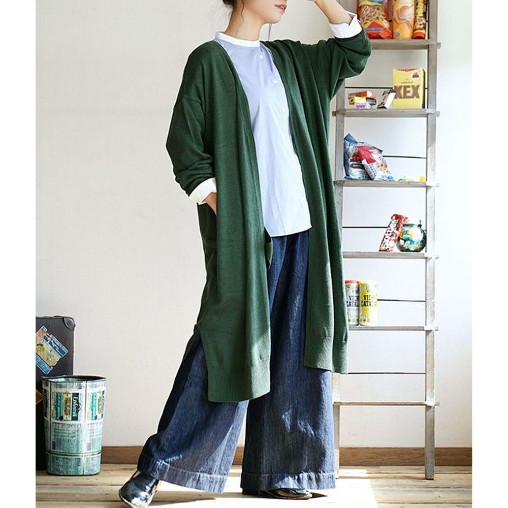 日本 zootie - Heatful發熱系 開襟長版薄針織外套-深綠