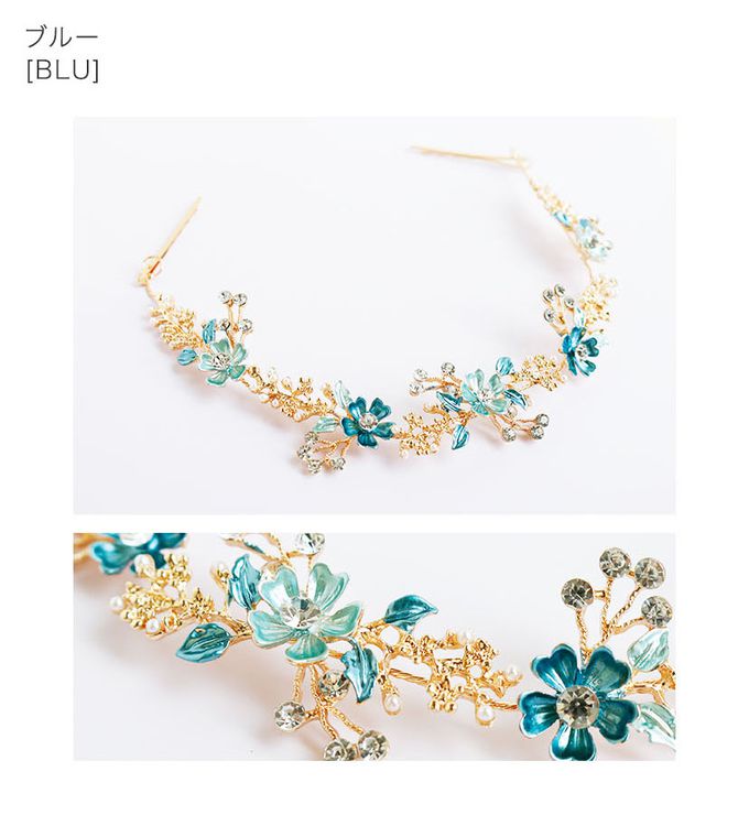 日本 Catherine Cottage - 細緻水鑽感花仙子造型髮箍-藍綠