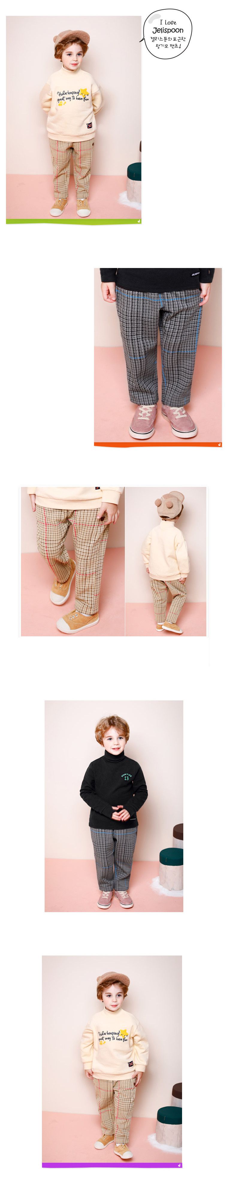 韓國 Jelispoon - (內刷毛)小熊熊格紋長褲-灰