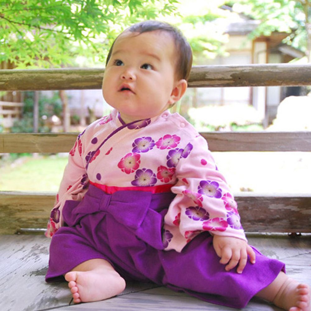 日本 Chil2 - 純棉日本傳統袴/和服(連身衣式)-梅花-紫