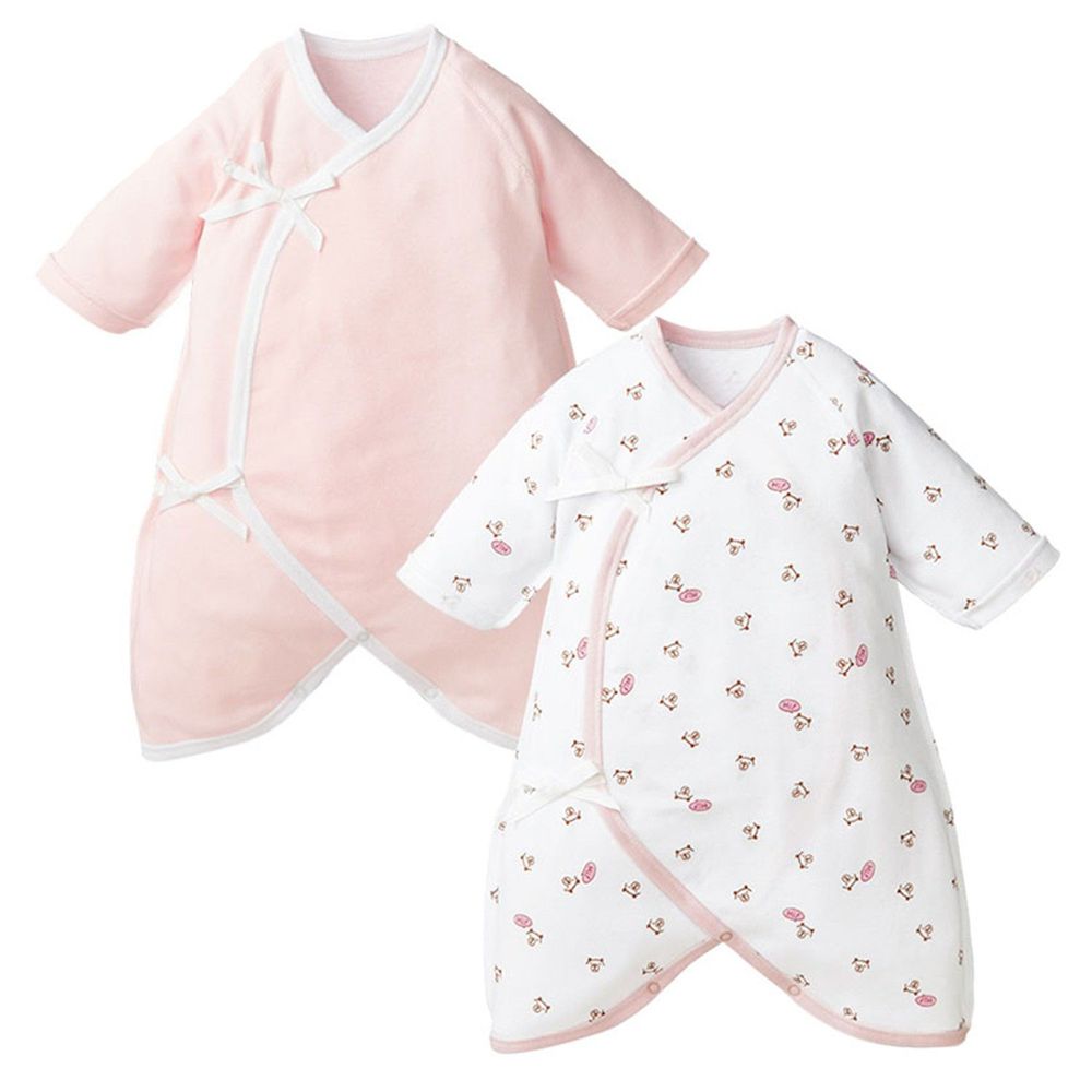 akachan honpo - 新生兒長袖肚衣兩件組-粉紅色 (50～60)