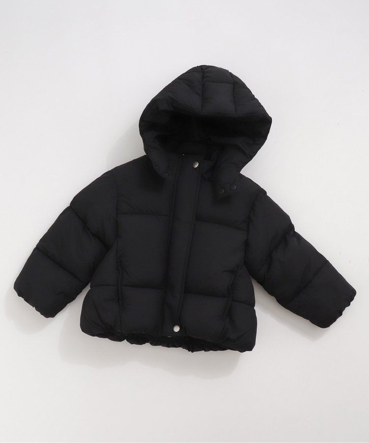日本 BREEZE - 蓬鬆溫暖連帽立領羽絨外套-黑