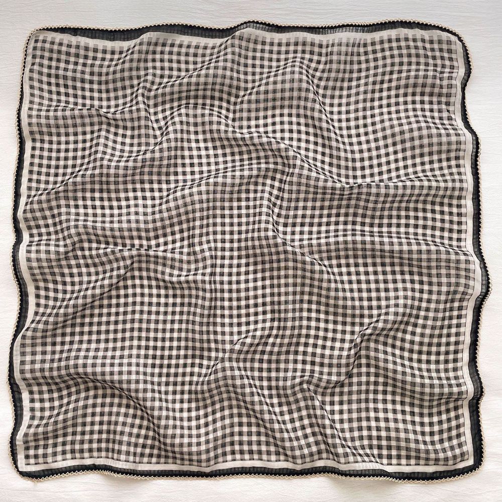 法式棉麻披肩方巾-經典格紋-灰棕色 (90x90cm)