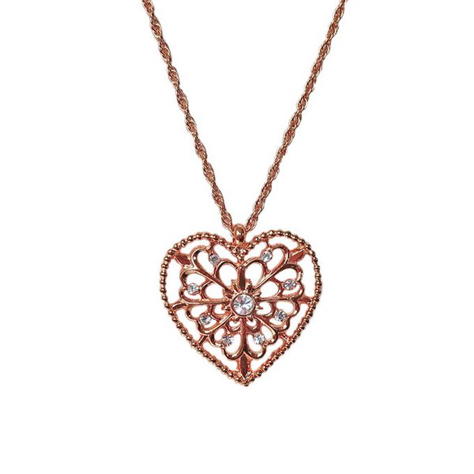 日本 Melody Accessory - 日本製 古典鏤空心形寶石長項鍊-金