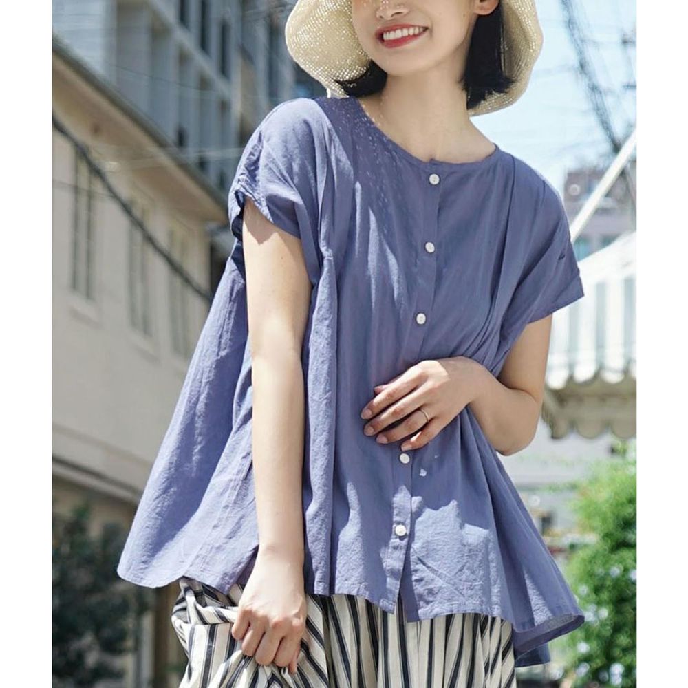 日本 zootie - 100%棉 輕透舒適短袖襯衫-煙燻藍
